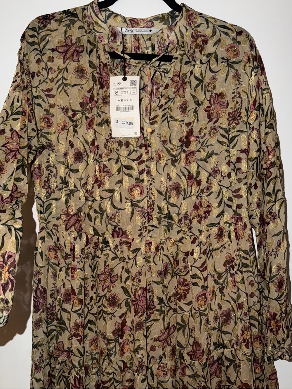 Zara Floral Maxi Dress in Beige, Pink & Green